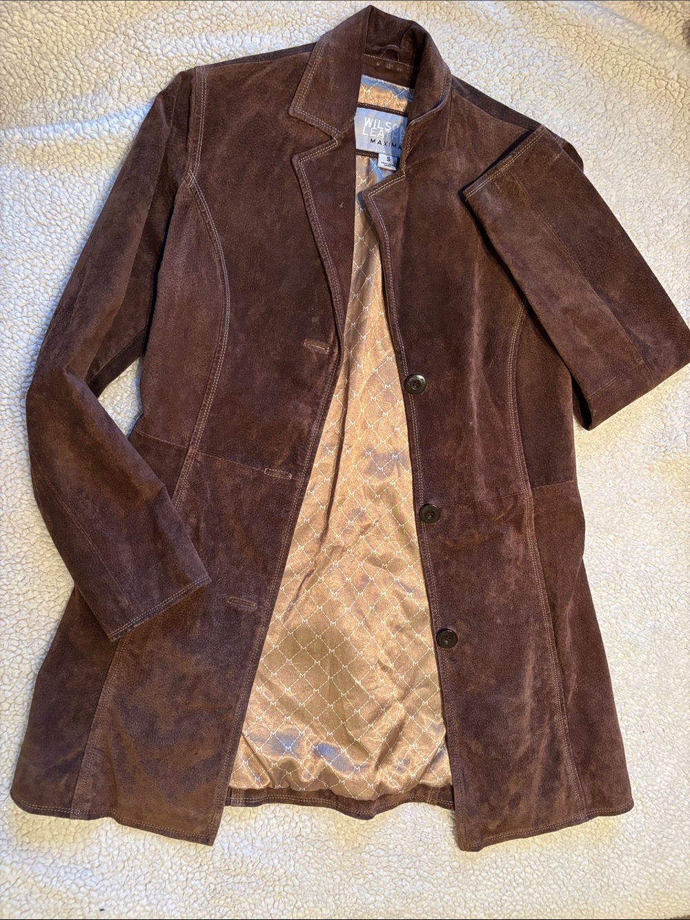 Wilsons Leather Dark Brown Suede Women's Long Coat